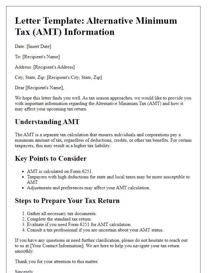 Letter template of AMT and Your Tax Return: An Informative Guide