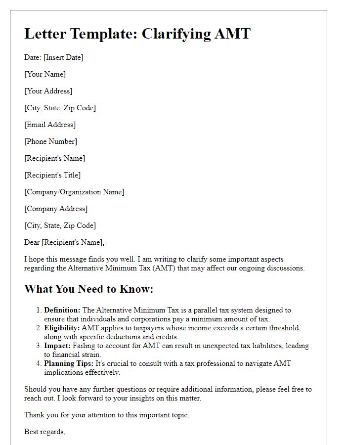 Letter template of Clarifying AMT: What You Need to Know