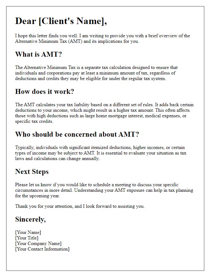 Letter template of Explaining the Basics of AMT to Clients