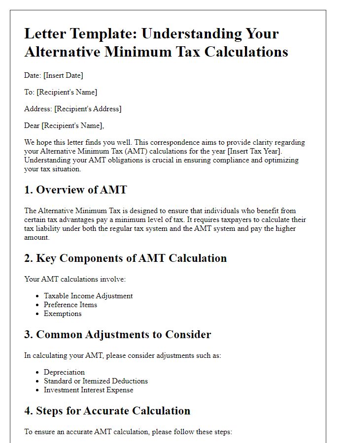 Letter template of Understanding Your Alternative Minimum Tax Calculations