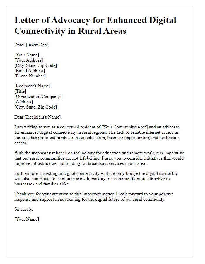 Letter template of advocacy for enhanced digital connectivity in rural areas