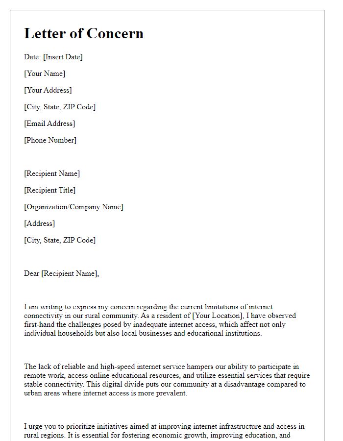 Letter template of concern regarding current rural internet limitations