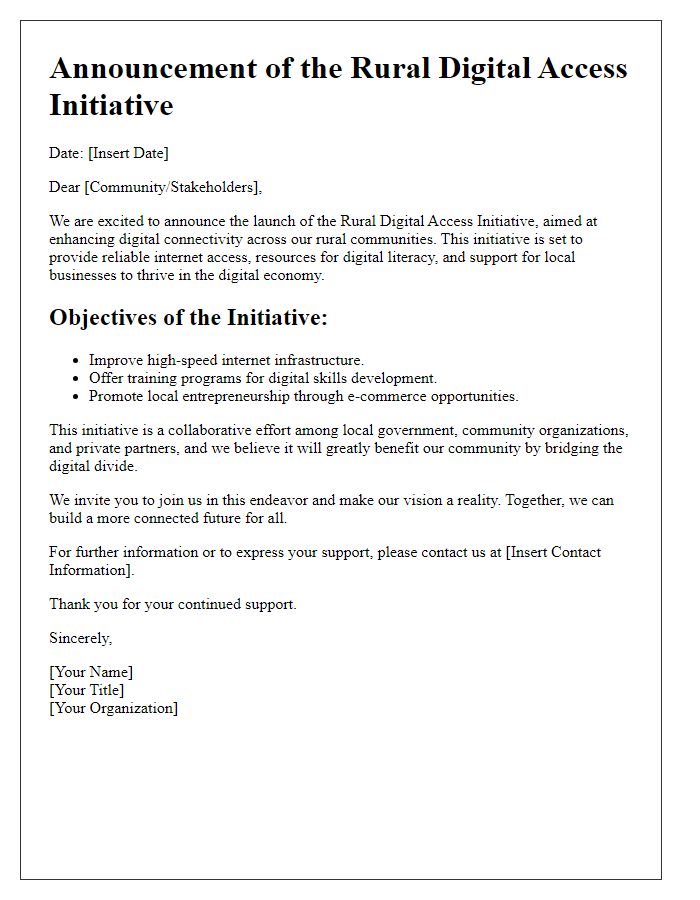 Letter template of initiative announcement for rural digital access