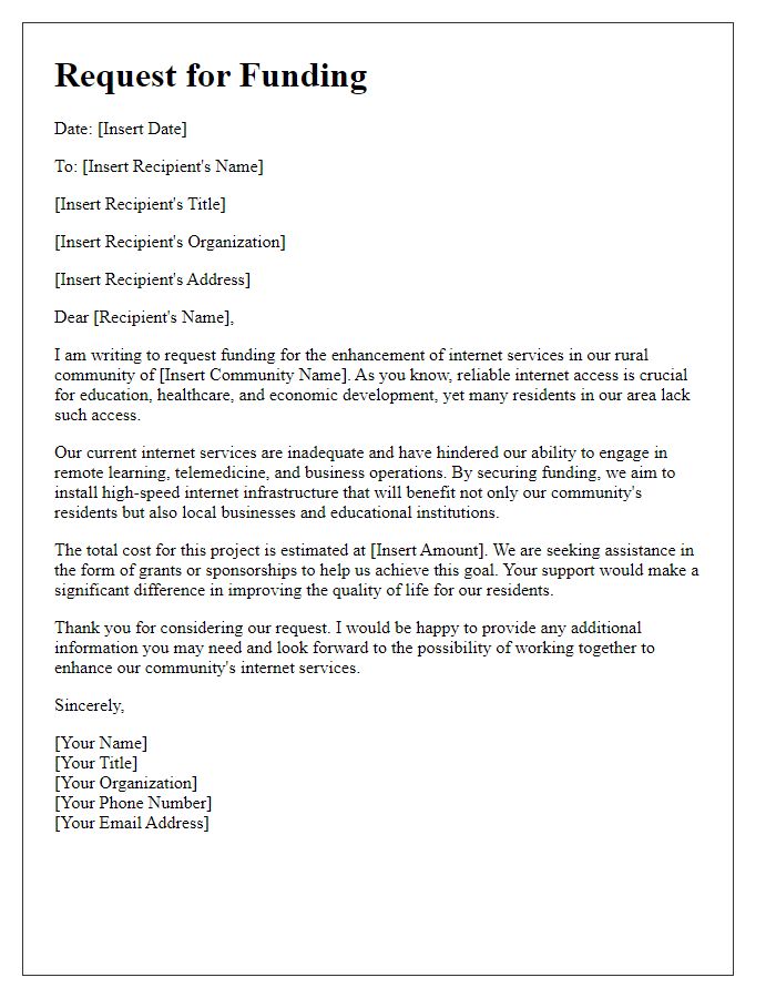 Letter template of request for funding for rural internet services