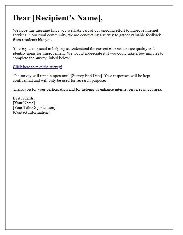 Letter template of survey distribution for rural internet service feedback