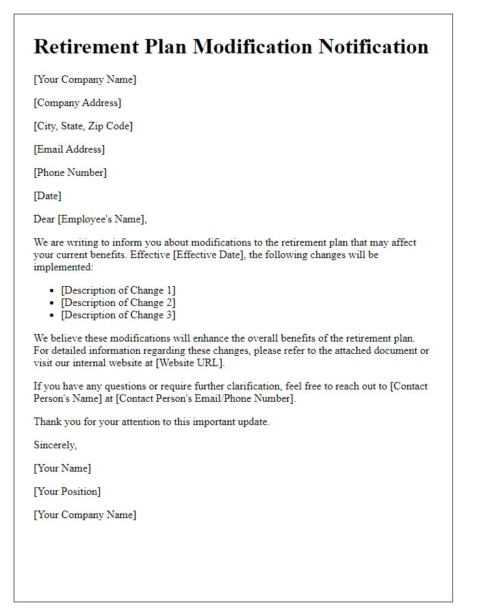 Letter template of retirement plan modification notification