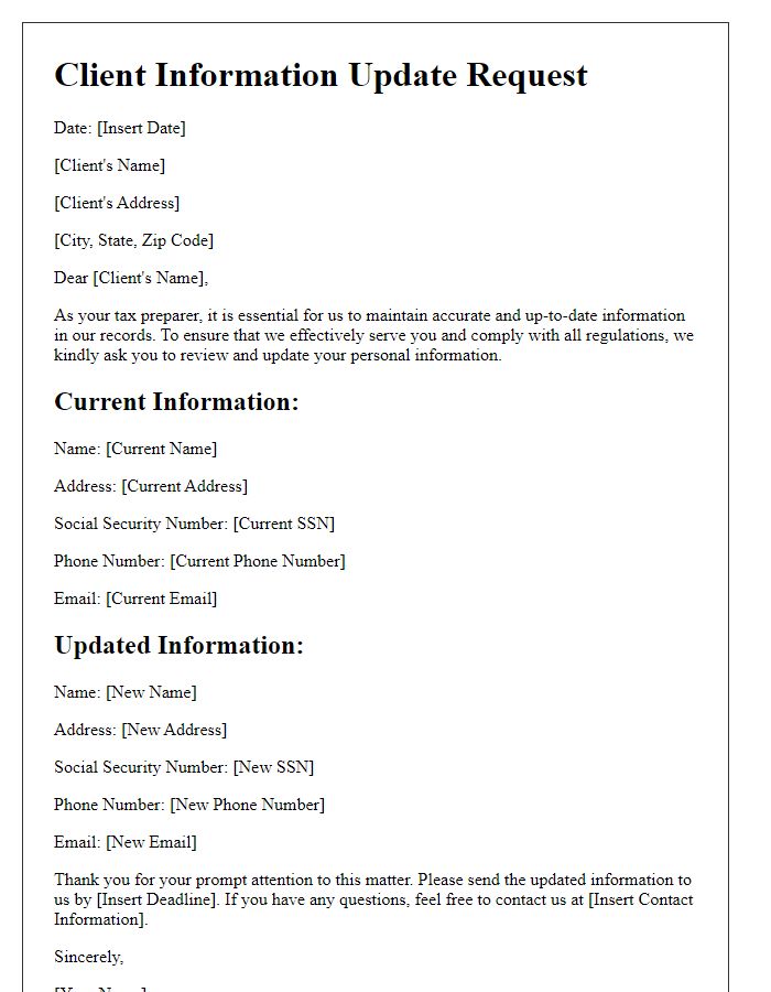 Letter template of tax preparer client information update