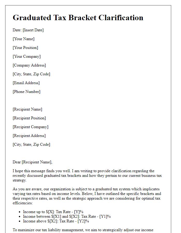 Letter template of graduated tax bracket clarification for a business tax strategy