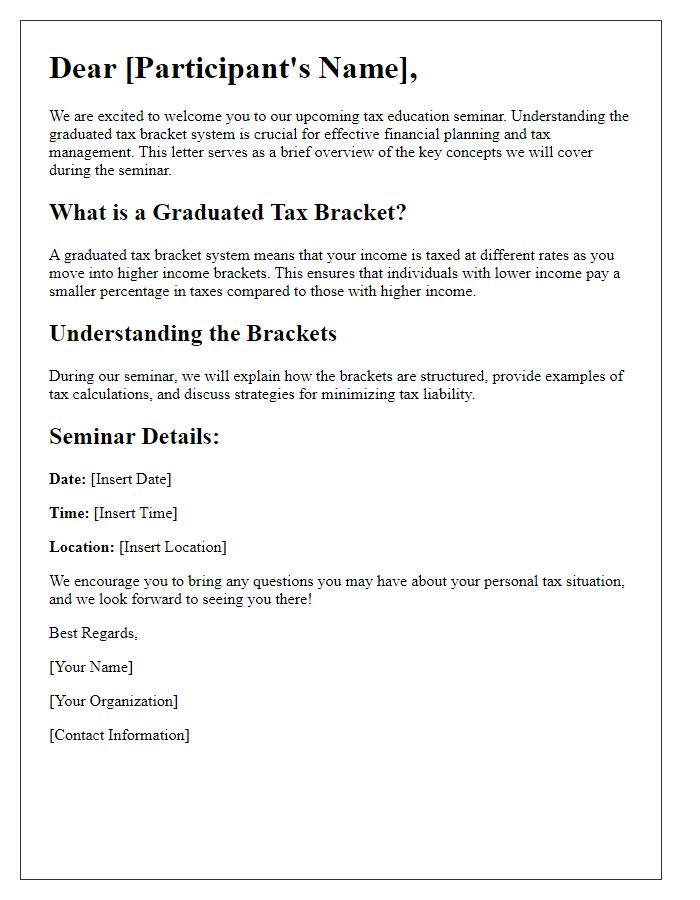 Letter template of graduated tax bracket comprehension for tax education seminars