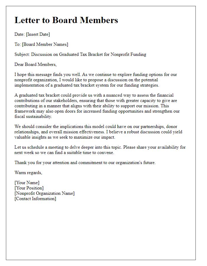 Letter template of graduated tax bracket discussion for nonprofit organization funding