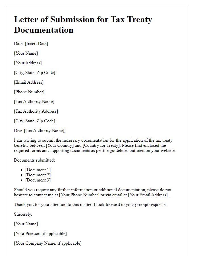 Letter template of submission for tax treaty documentation