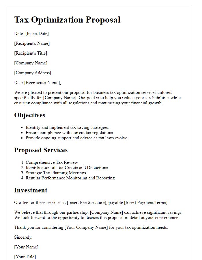 Letter template of business tax optimization proposal