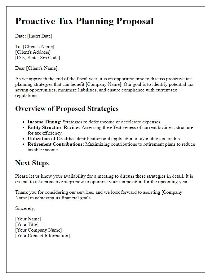 Letter template of proactive tax planning for companies