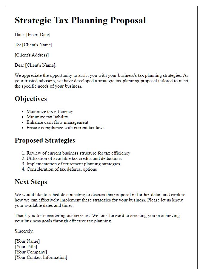 Letter template of strategic tax planning for businesses