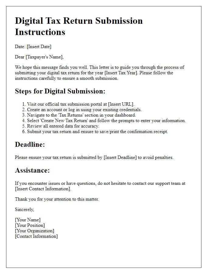 Letter template of digital tax return submission instructions