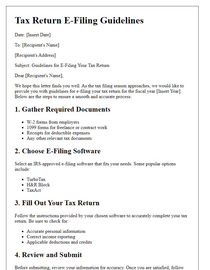 Letter template of e-filing tax return guidelines