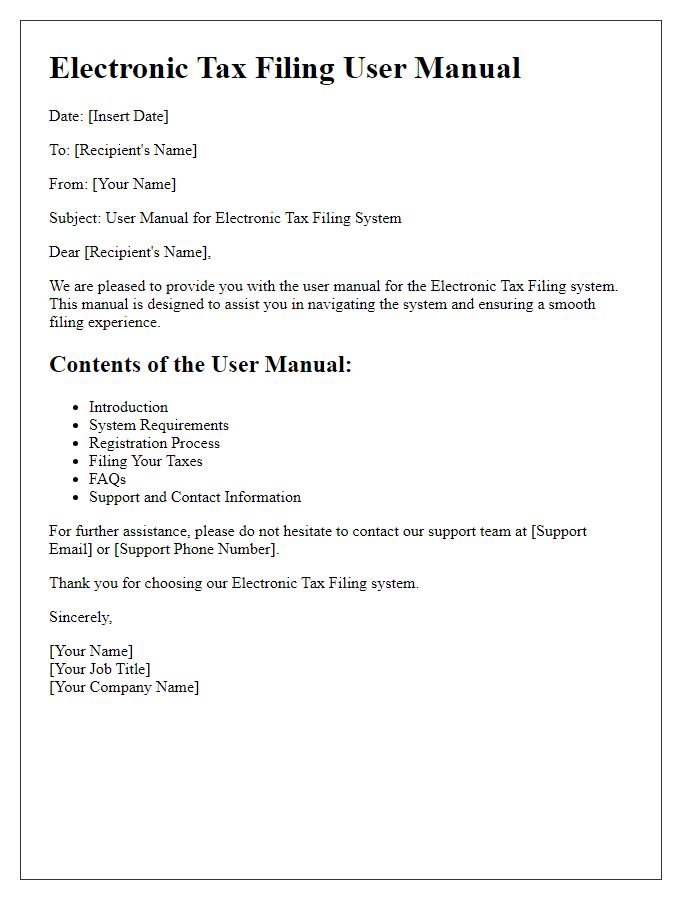 Letter template of electronic tax filing user manual