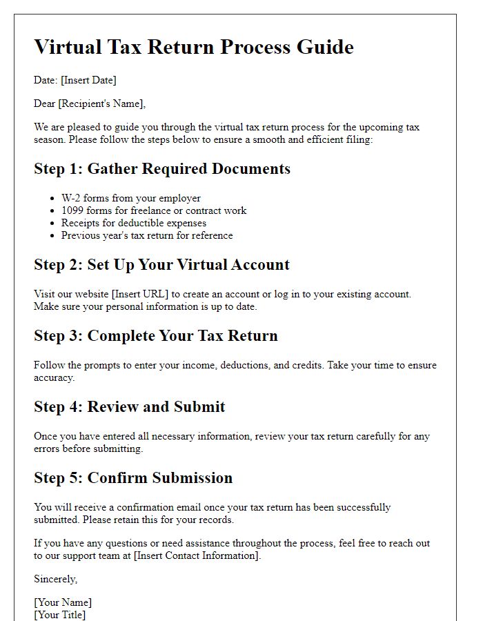 Letter template of virtual tax return process guide