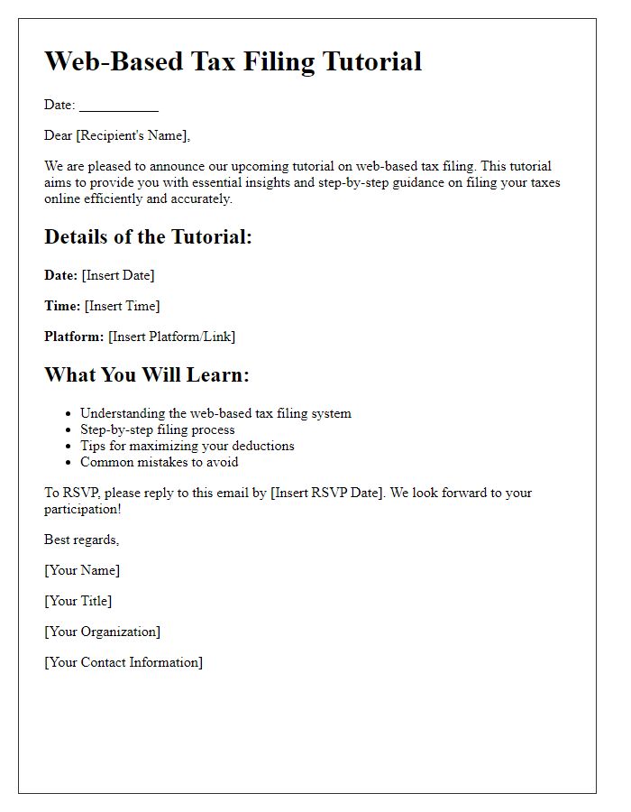 Letter template of web-based tax filing tutorial