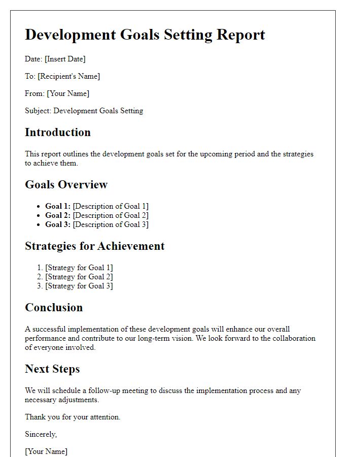 Letter template of development goals setting report