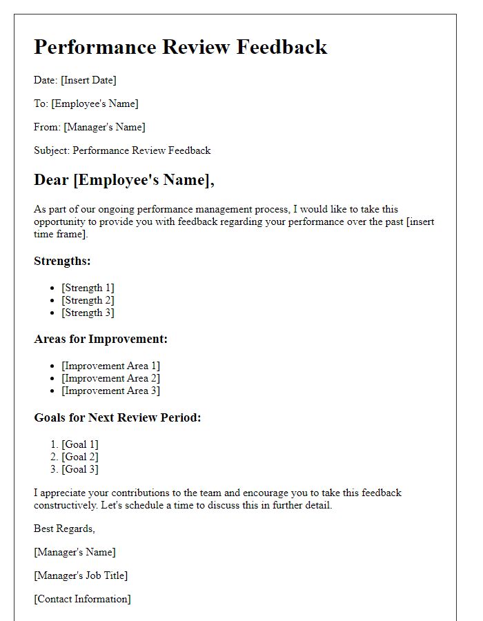 Letter template of employee performance review feedback