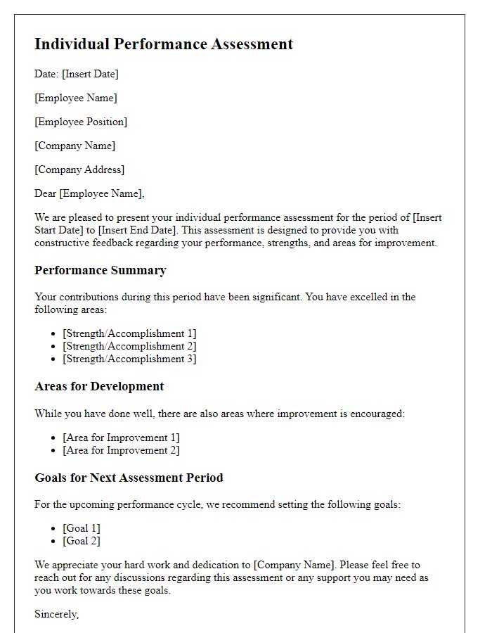 Letter template of individual performance assessment