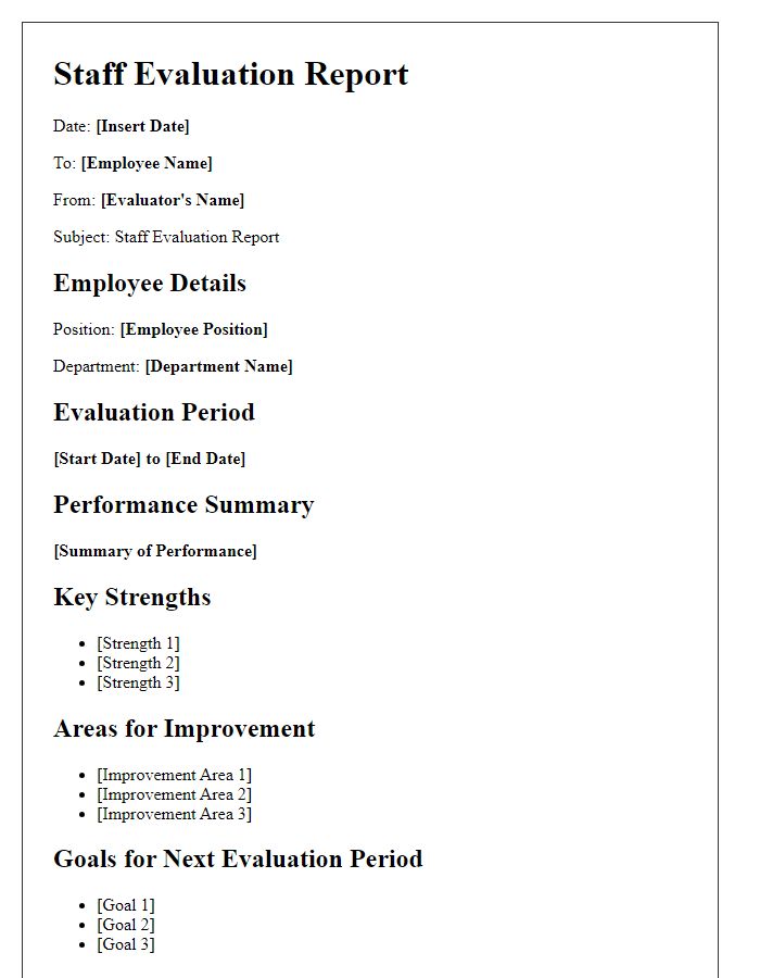 Letter template of staff evaluation report