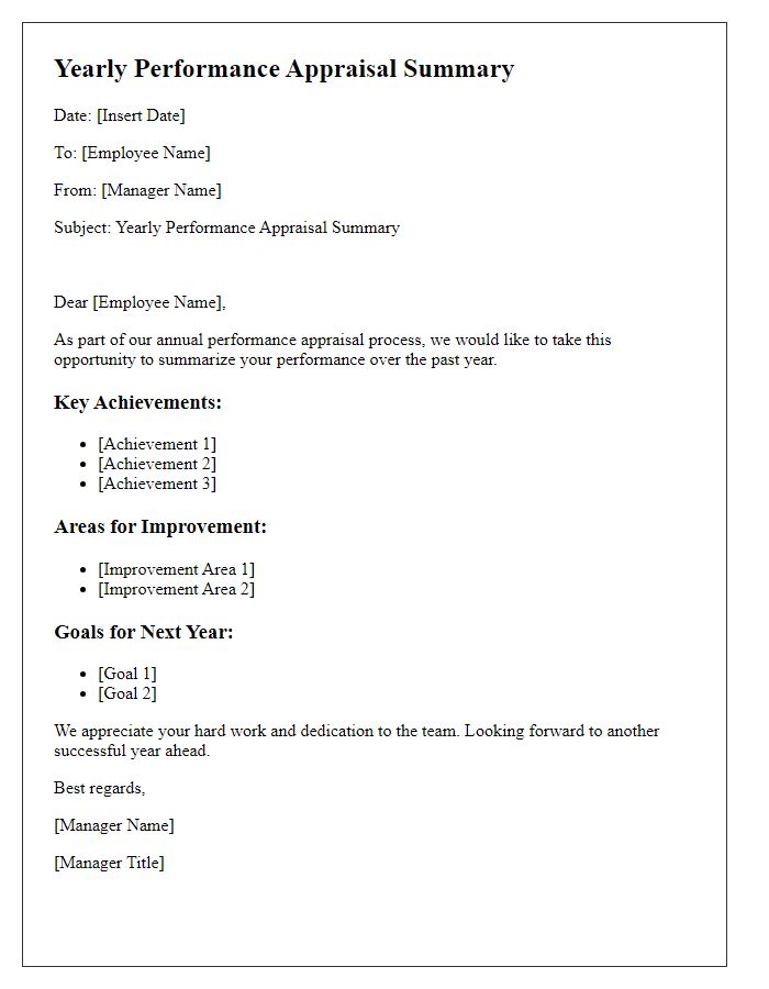 Letter template of yearly performance appraisal summary