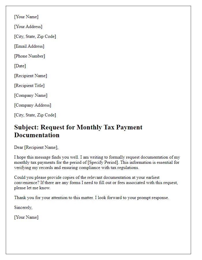 Letter template of request for monthly tax payment documentation