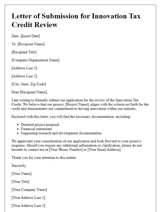 Letter template of submission for innovation tax credit review.