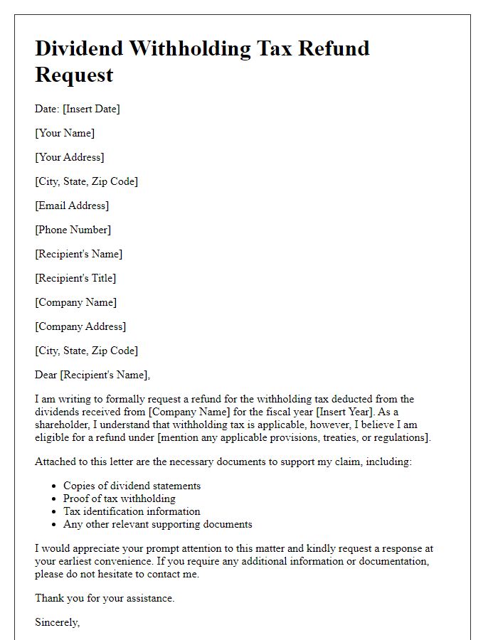 Letter template of documentation for dividend withholding tax refund.