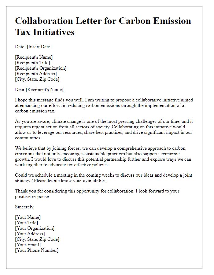 Letter template of collaboration for carbon emission tax initiatives.