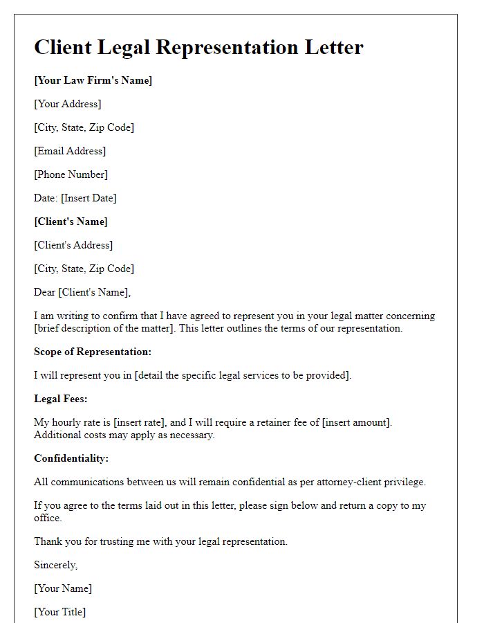 Letter template of client legal representation