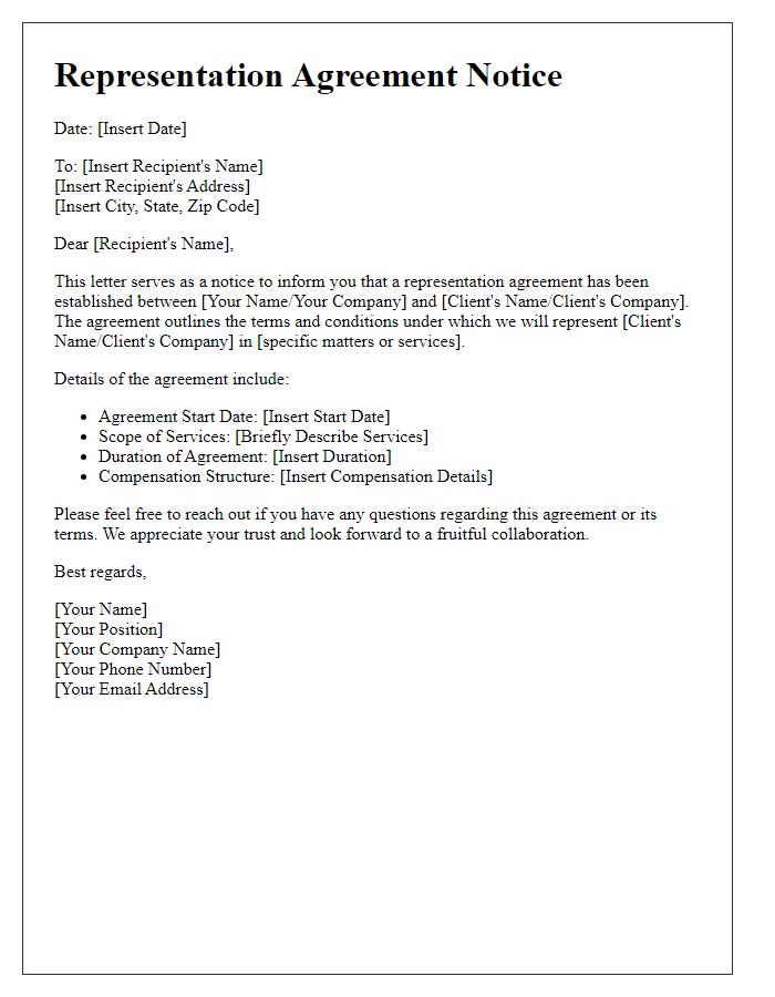 Letter template of representation agreement notice