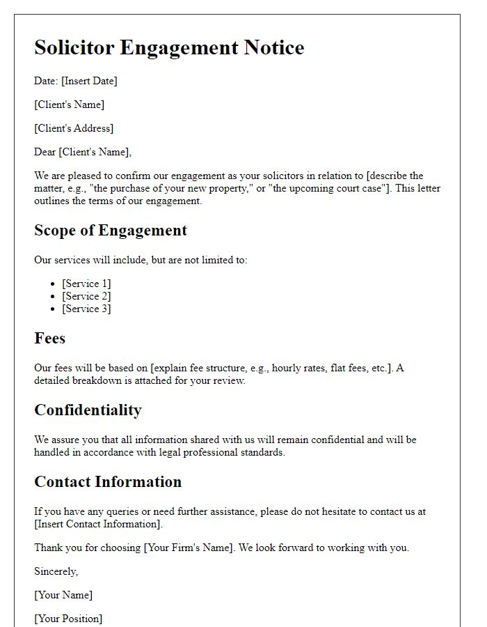 Letter template of solicitor engagement notice