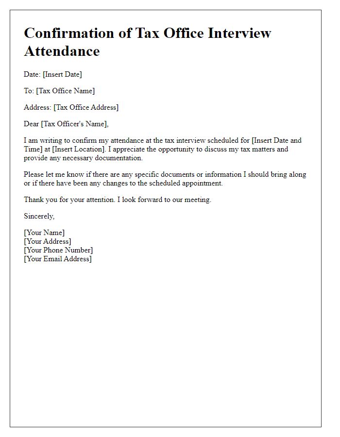 Letter template of confirmation for tax office interview attendance