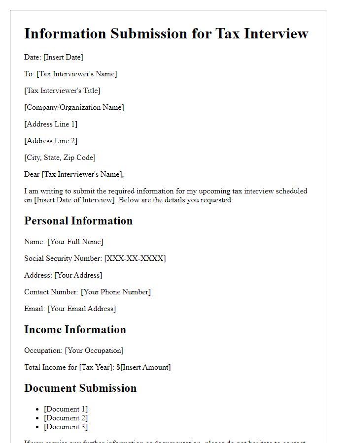 Letter template of information submission for tax interview