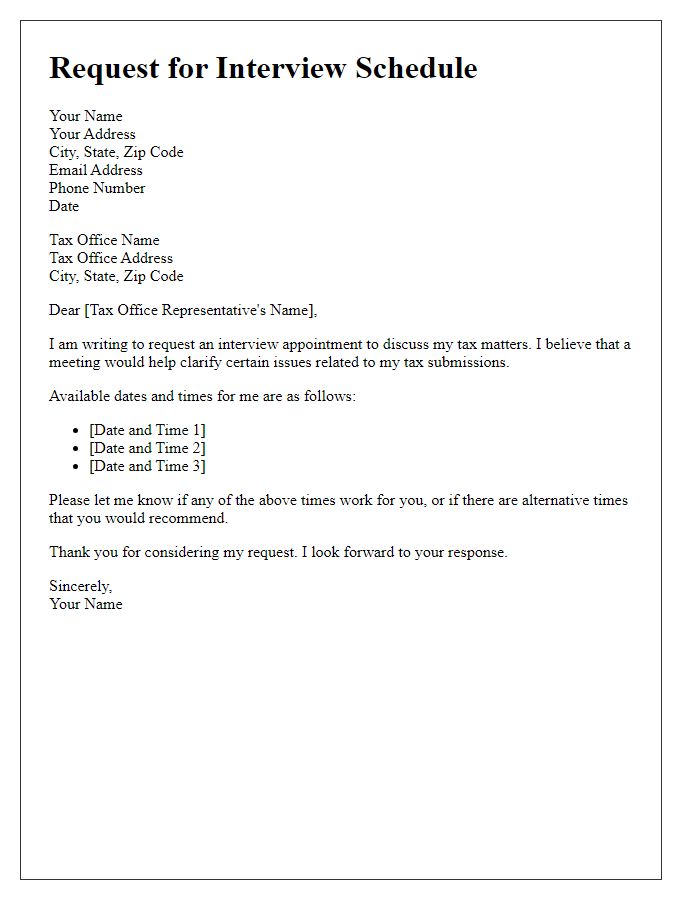 Letter template of request for tax office interview schedule