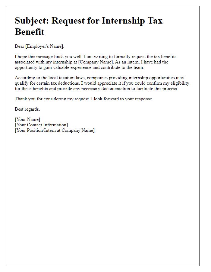 Letter template of internship tax benefit request for employers