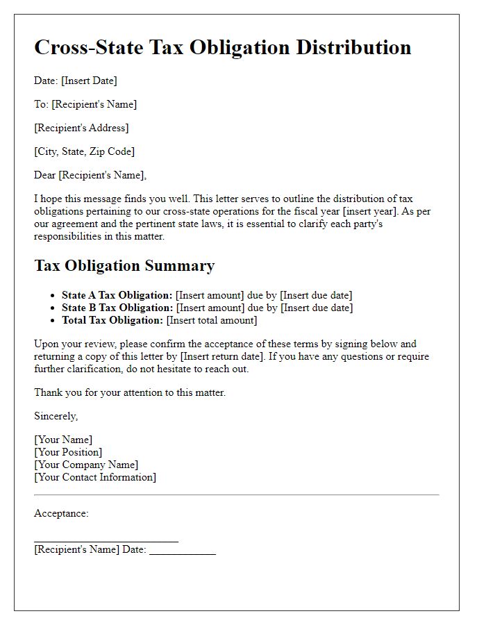 Letter template of cross-state tax obligation distribution