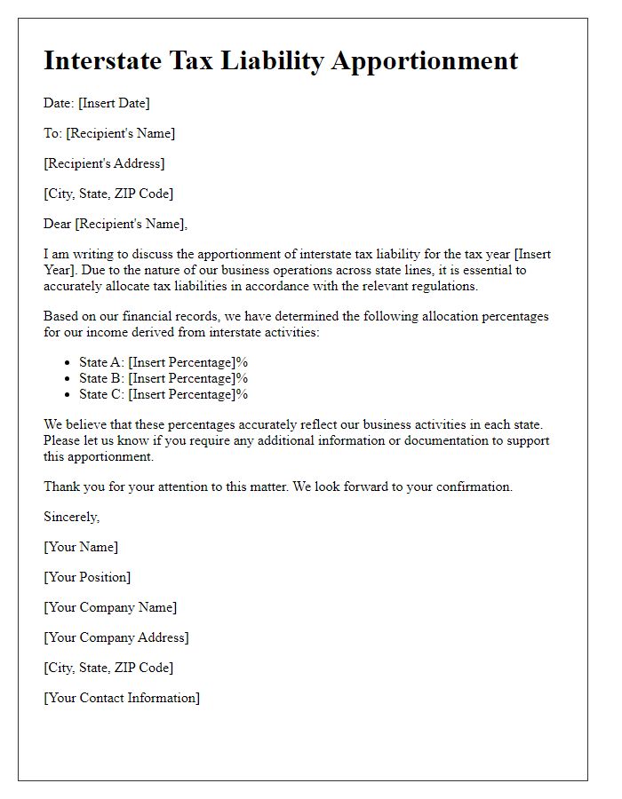 Letter template of interstate tax liability apportionment