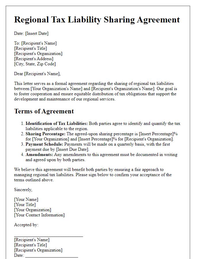 Letter template of regional tax liability sharing agreement