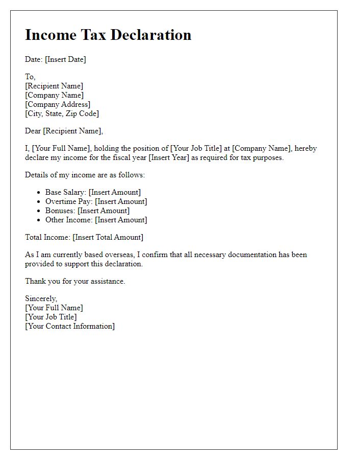 Letter template of income tax declaration for overseas staff.