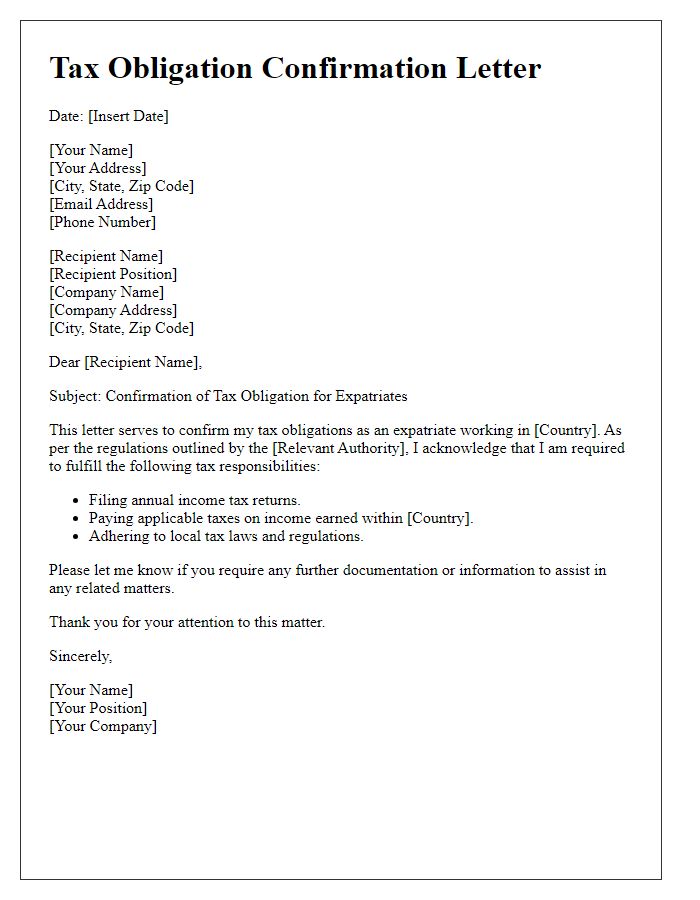 Letter template of tax obligation confirmation for expatriates.