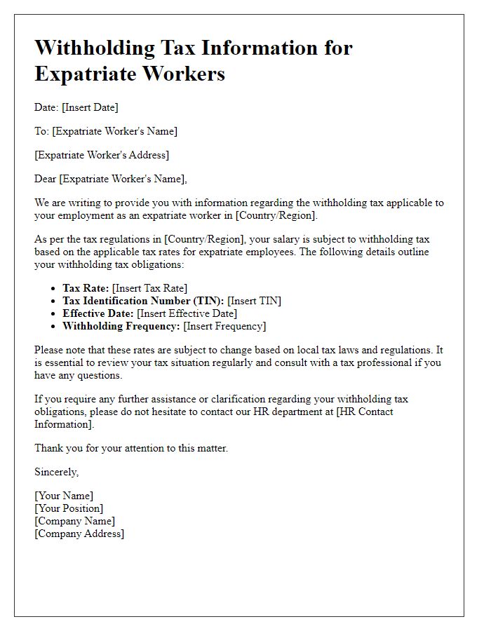 Letter template of withholding tax information for expatriate workers.