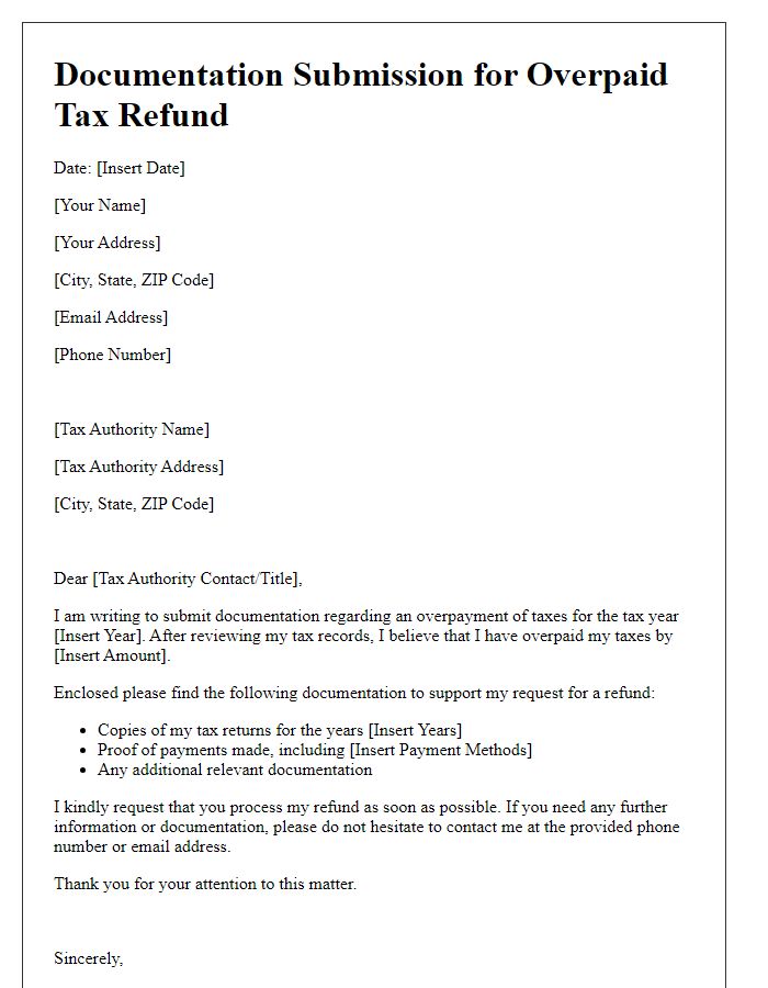 Letter template of documentation submission for overpaid tax refund