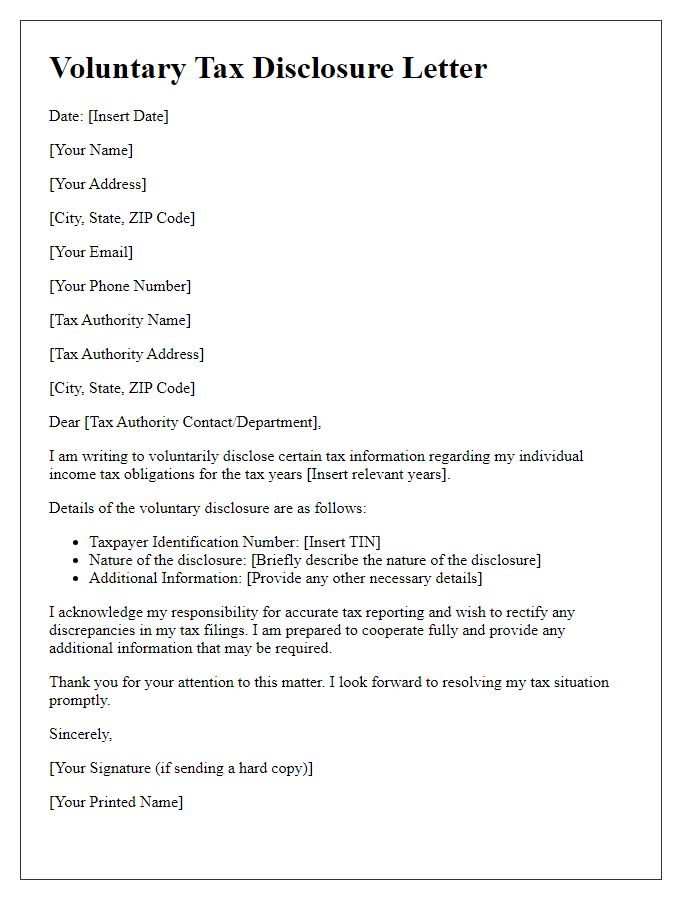 Letter template of voluntary tax disclosure for individuals.