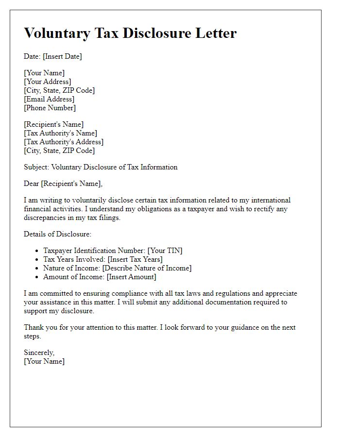 Letter template of voluntary tax disclosure for international taxpayers.