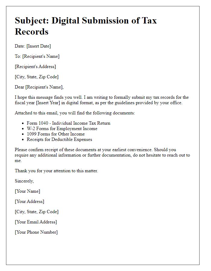 Letter template of digital submission of tax records.