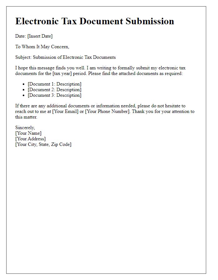 Letter template of electronic tax document submission.